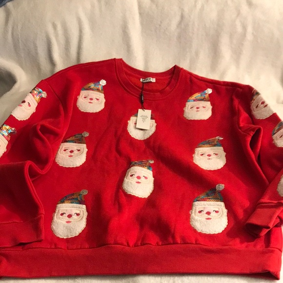 Why Dress Tops - Why Dress Embroidered Happy Santa Face Sweatshirt Women’s Large NWT